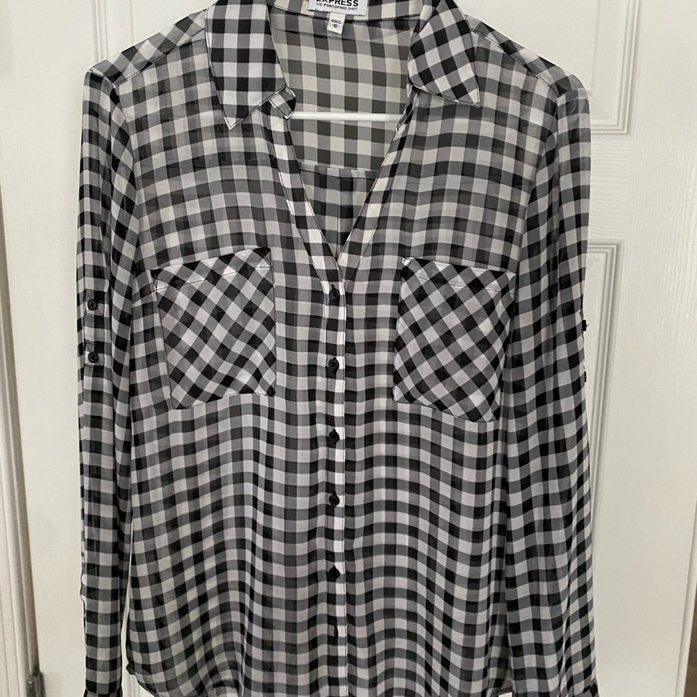 Express Black and White Checkered Blouse